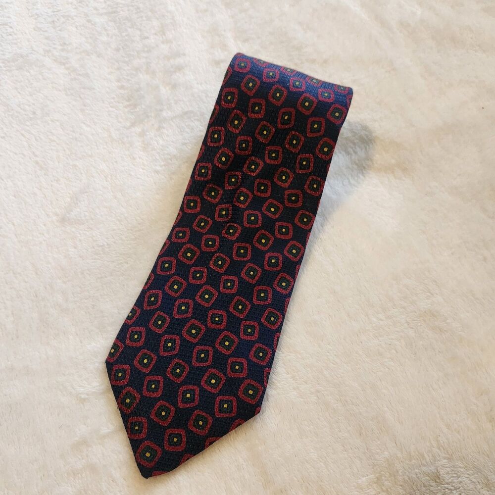Vintage Brooks Brothers Makers Silk Tie Navy Blue Red Geometric Foulard USA